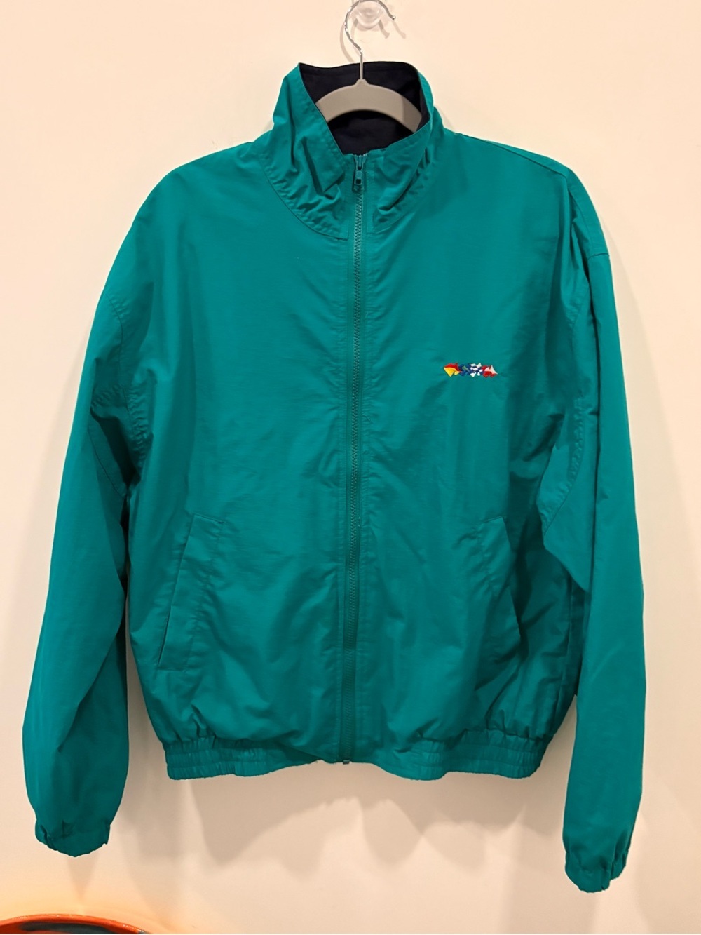 Vtg Newport Blue Men Nylon Sporting Nautical Jacket Windbreaker Turquoise Size M